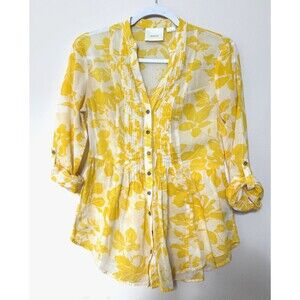 Maeve Anthropologie Pintuck Top Womens Size 2 Yellow